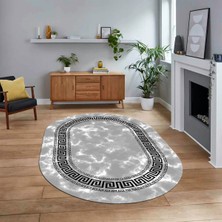 Viyana Home Dijital Kaymaz Taban Yıkanabilir Oval Mermer Desen Mutfak Salon Halısı, V-O-Mermer-14-Gri,