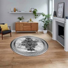 Viyana Home Dijital Kaymaz Taban Yıkanabilir Yuvarlak Mermer Desen Mutfak Salon Halısı, V-Y-Mermer-09-Gri,