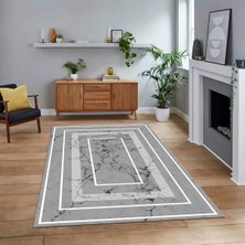 Viyana Home Dijital Baskılı Kaymaz Taban Yıkanabilir Mermer Desen Mutfak Salon Halısı, V-Mermer-16-Gri,