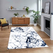 Viyana Home Dijital Baskılı Kaymaz Taban Yıkanabilir Mermer Desen Mutfak Salon Halısı, V-Mermer-27-Mavi,