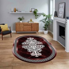 Viyana Home Dijital Kaymaz Taban Yıkanabilir Oval Mermer Desen Mutfak Salon Halısı, V-O-Mermer-09-Bordo,