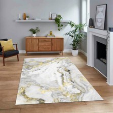 Viyana Home Dijital Baskılı Kaymaz Taban Yıkanabilir Mermer Desen Mutfak Salon Halısı, V-Mermer-26-Gold,