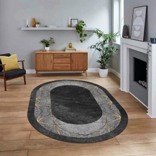 Viyana Home Dijital Kaymaz Taban Yıkanabilir Oval Mermer Desen Mutfak Salon Halısı, V-O-Mermer-13-Antrasit,