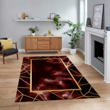 Viyana Home Dijital Baskılı Kaymaz Taban Yıkanabilir Mermer Desen Mutfak Salon Halısı, V-Mermer-24-Bordo,