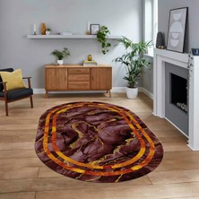 Viyana Home Dijital Kaymaz Taban Yıkanabilir Oval Mermer Desen Mutfak Salon Halısı, V-O-Mermer-04-Bordo,