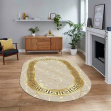 Viyana Home Dijital Kaymaz Taban Yıkanabilir Oval Mermer Desen Mutfak Salon Halısı, V-O-Mermer-18-Vizon,
