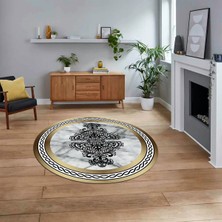 Viyana Home Dijital Kaymaz Taban Yıkanabilir Yuvarlak Mermer Desen Mutfak Salon Halısı, V-Y-Mermer-09-Gold,