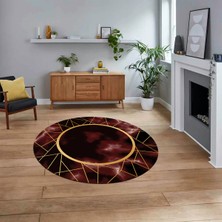 Viyana Home Dijital Kaymaz Taban Yıkanabilir Yuvarlak Mermer Desen Mutfak Salon Halısı, V-Y-Mermer-24-Bordo,
