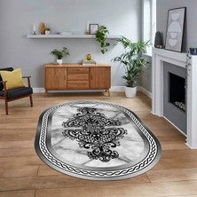 Viyana Home Dijital Kaymaz Taban Yıkanabilir Oval Mermer Desen Mutfak Salon Halısı, V-O-Mermer-09-Gri,