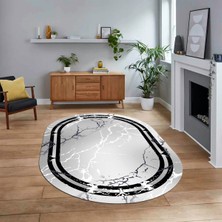 Viyana Home Dijital Kaymaz Taban Yıkanabilir Oval Mermer Desen Mutfak Salon Halısı, V-O-Mermer-08-Gri,