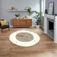 Viyana Home Dijital Kaymaz Taban Yıkanabilir Yuvarlak Mermer Desen Mutfak Salon Halısı, V-Y-Mermer-17-Gold,
