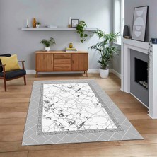 Viyana Home Dijital Baskılı Kaymaz Taban Yıkanabilir Mermer Desen Mutfak Salon Halısı, V-Mermer-23-Gri,