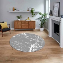 Viyana Home Dijital Kaymaz Taban Yıkanabilir Yuvarlak Mermer Desen Mutfak Salon Halısı, V-Y-Mermer-27-Gri,