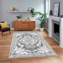 Viyana Home Dijital Baskılı Kaymaz Taban Yıkanabilir Klasik Desen Yolluk Salon Halısı, V-Klasik-09-Gri,