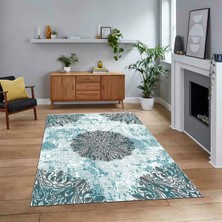 Viyana Home Dijital Baskılı Kaymaz Taban Yıkanabilir Klasik Desen Yolluk Salon Halısı, V-Klasik-19-Mavi,