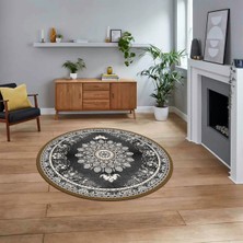 Viyana Home Dijital Kaymaz Taban Yıkanabilir Yuvarlak Klasik Desen Mutfak Salon Halısı, V-Y-Klasik-13-Krem,