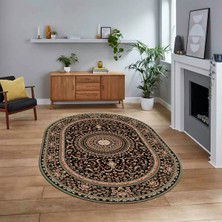 Viyana Home Dijital Kaymaz Taban Yıkanabilir Oval Klasik Desen Yolluk Salon Halısı, V-O-Klasik-21-Siyah,