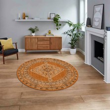 Viyana Home Dijital Kaymaz Taban Yıkanabilir Yuvarlak Klasik Desen Mutfak Salon Halısı, V-Y-Klasik-06-Kahve,