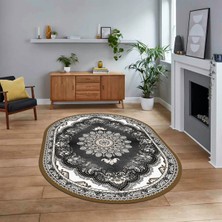 Viyana Home Dijital Kaymaz Taban Yıkanabilir Oval Klasik Desen Yolluk Salon Halısı, V-O-Klasik-13-Krem,