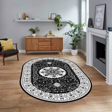 Viyana Home Dijital Kaymaz Taban Yıkanabilir Oval Klasik Desen Yolluk Salon Halısı, V-O-Klasik-27-Antrasit,