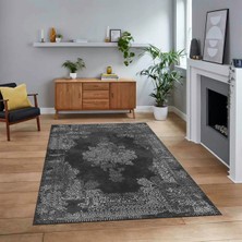 Viyana Home Dijital Baskılı Kaymaz Taban Yıkanabilir Klasik Desen Yolluk Salon Halısı, V-Klasik-22-Antrasit,