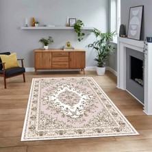 Viyana Home Dijital Baskılı Kaymaz Taban Yıkanabilir Klasik Desen Yolluk Salon Halısı, V-Klasik-23-Pembe,