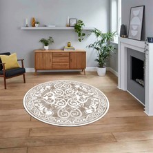 Viyana Home Dijital Kaymaz Taban Yıkanabilir Yuvarlak Klasik Desen Mutfak Salon Halısı, V-Y-Klasik-09-Kahve,