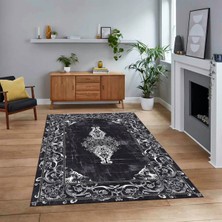 Viyana Home Dijital Baskılı Kaymaz Taban Yıkanabilir Klasik Desen Yolluk Salon Halısı, V-Klasik-28-Antrasit,