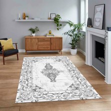 Viyana Home Dijital Baskılı Kaymaz Taban Yıkanabilir Klasik Desen Yolluk Salon Halısı, V-Klasik-28-Beyaz,