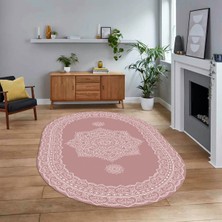 Viyana Home Dijital Kaymaz Taban Yıkanabilir Oval Klasik Desen Yolluk Salon Halısı, V-O-Klasik-30-Pembe,