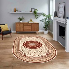 Viyana Home Dijital Kaymaz Taban Yıkanabilir Oval Klasik Desen Yolluk Salon Halısı, V-O-Klasik-18-Bordo,
