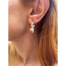 ByMerve Çok Renkli Taşlı Gold Kadın Halka Küpe