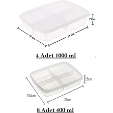 Safestore 12'li Saklama Seti (8 Adet 400 Ml) (4 Adet 1000 Ml) 4 Bölmeli Öğünlük Porsiyon Saklama Kabı Buzluk