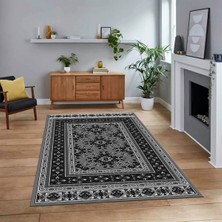 Viyana Home Dijital Baskılı Kaymaz Taban Yıkanabilir Etnik Desen Yolluk Salon Halısı, V-Etnik-04-Gri,