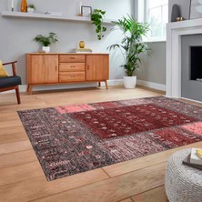 Viyana Home Dijital Baskılı Kaymaz Taban Yıkanabilir Etnik Desen Yolluk Salon Halısı, V-Etnik-16-Bordo,