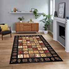 Viyana Home Dijital Baskılı Kaymaz Taban Yıkanabilir Etnik Desen Yolluk Salon Halısı, V-Etnik-18-Antrasit,
