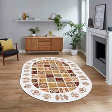 Viyana Home Dijital Baskılı Kaymaz Taban Yıkanabilir Oval Etnik Desen Yolluk Salon Halısı, V-O-Etnik-18-Beyaz,
