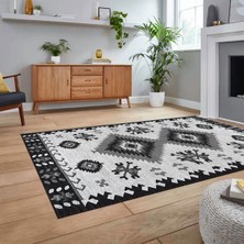 Viyana Home Dijital Baskılı Kaymaz Taban Yıkanabilir Etnik Desen Yolluk Salon Halısı, V-Etnik-02-Gri,