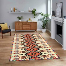 Viyana Home Dijital Baskılı Kaymaz Taban Yıkanabilir Etnik Desen Yolluk Salon Halısı, V-Etnik-06-Renkli,