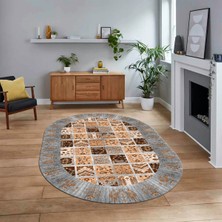 Viyana Home Dijital Baskılı Kaymaz Taban Yıkanabilir Oval Etnik Desen Yolluk Salon Halısı, V-O-Etnik-18-Gri,
