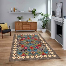 Viyana Home Dijital Baskılı Kaymaz Taban Yıkanabilir Etnik Desen Yolluk Salon Halısı, V-Etnik-19-Renkli,