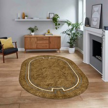 Viyana Home Dijital Kaymaz Taban Yıkanabilir Oval Çerçeveli Mutfak Salon Halısı, V-O-Çerçeveli-50-Kahve,