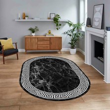 Viyana Home Dijital Kaymaz Taban Yıkanabilir Oval Çerçeveli Mutfak Salon Halısı, V-O-Çerçeveli-17-Antrasit,