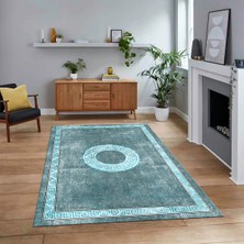 Viyana Home Dijital Baskılı Kaymaz Taban Yıkanabilir Çerçeveli Mutfak Salon Halısı, V-Çerçeveli-12-Mavi,