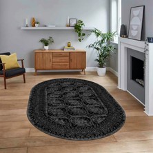 Viyana Home Dijital Kaymaz Taban Yıkanabilir Oval Çerçeveli Mutfak Salon Halısı, V-O-Çerçeveli-20-Antrasit,