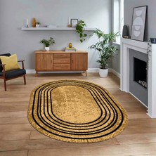 Viyana Home Dijital Kaymaz Taban Yıkanabilir Oval Çerçeveli Mutfak Salon Halısı, V-O-Çerçeveli-08-Bej,