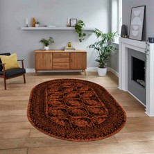 Viyana Home Dijital Kaymaz Taban Yıkanabilir Oval Çerçeveli Mutfak Salon Halısı, V-O-Çerçeveli-20-Kahve,