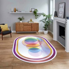 Viyana Home Dijital Kaymaz Taban Yıkanabilir Oval Çerçeveli Mutfak Salon Halısı, V-O-Çerçeveli-24-Renkli,