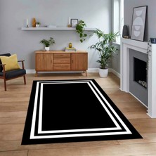 Viyana Home Dijital Baskılı Kaymaz Taban Yıkanabilir Çerçeveli Mutfak Salon Halısı, V-Çerçeveli-38-Siyah,