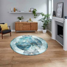 Viyana Home Dijital Kaymaz Taban Yıkanabilir Yuvarlak Çerçeveli Mutfak Salon Halısı, V-Y-Çerçeveli-17-Mavi,